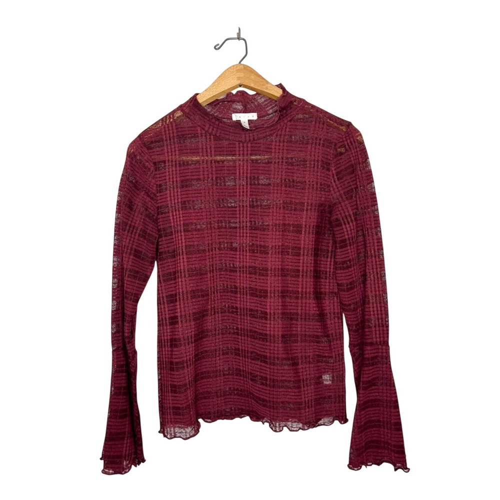 Leith Nordstrom Womens Semi Sheer Long Bell Sleeve Shirt‎ Maroon Medium M